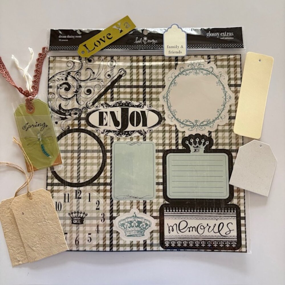 TAGS Scrapbook Stickers Junk Journal Handcrafted Embellishments Vintage